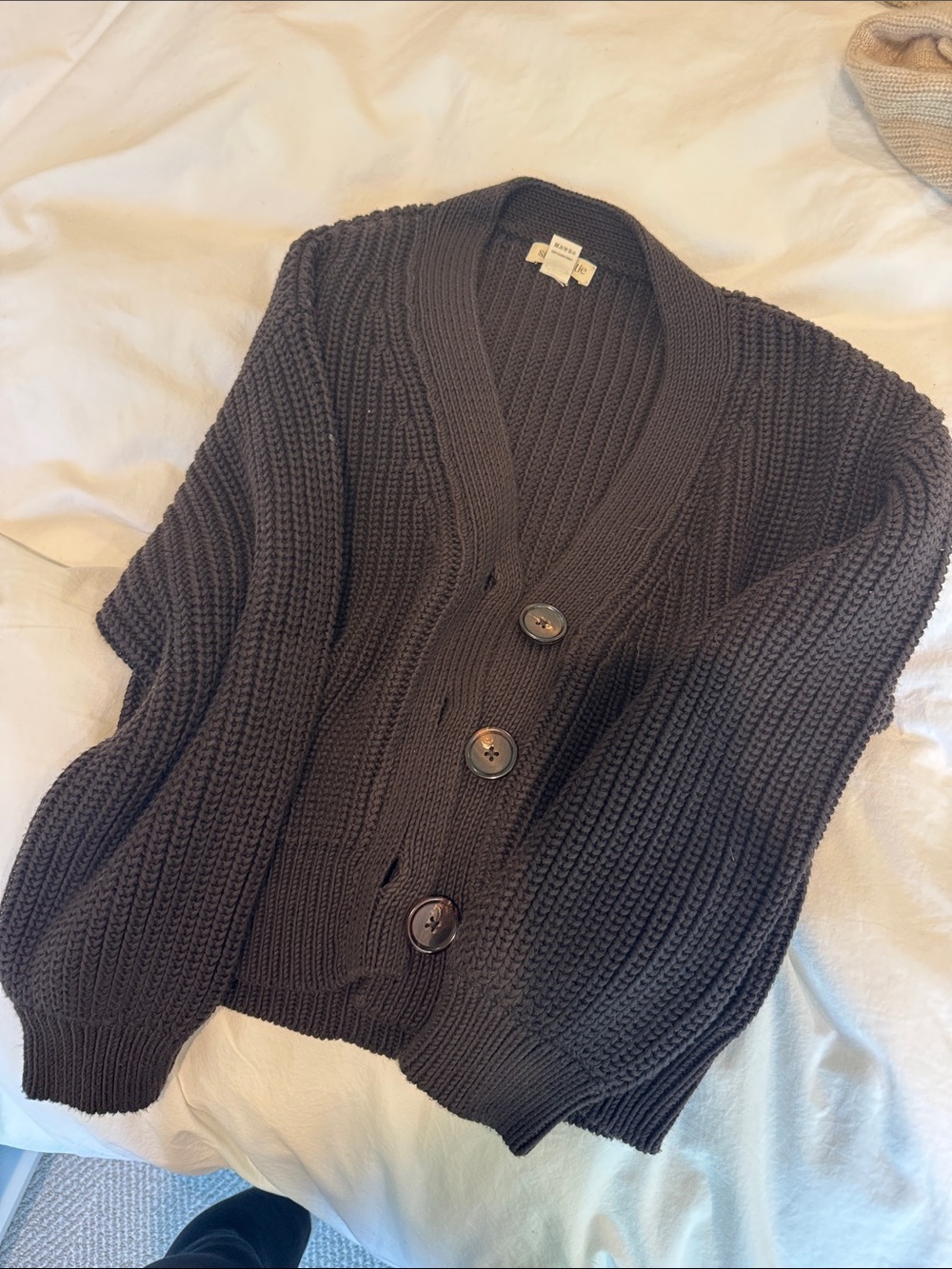 Ribbed Button-Front Cardigan Sweater — Black